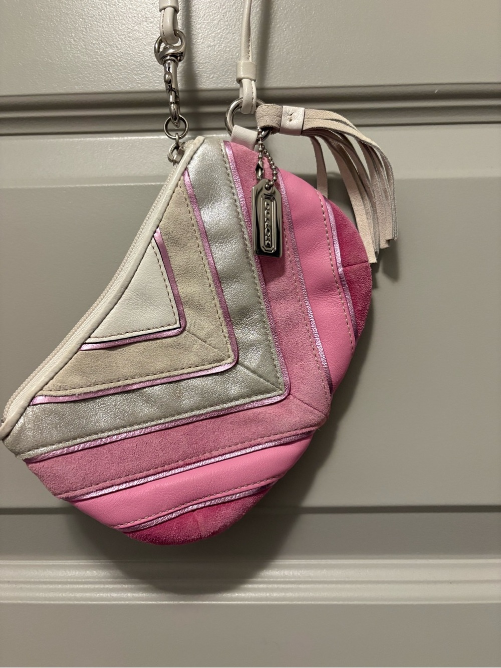 Coach Y2K Chevron Pink Suede Wristlet